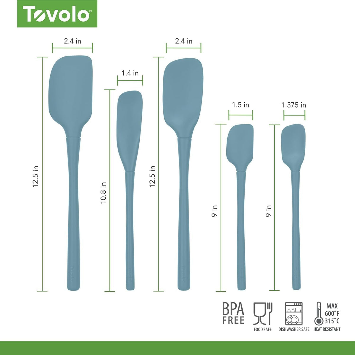 Flex Core 5 Piece Silicone Spatula Set Heat Resistant All Silicone Utensils Include Non Stick Spatula Spoonula Jar Scraper, Dishwasher Safe BPA Free Spatulas for Baking Mixing, White