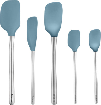 Flex Core 5 Piece Silicone Spatula Set Heat Resistant All Silicone Utensils Include Non Stick Spatula Spoonula Jar Scraper, Dishwasher Safe BPA Free Spatulas for Baking Mixing, White
