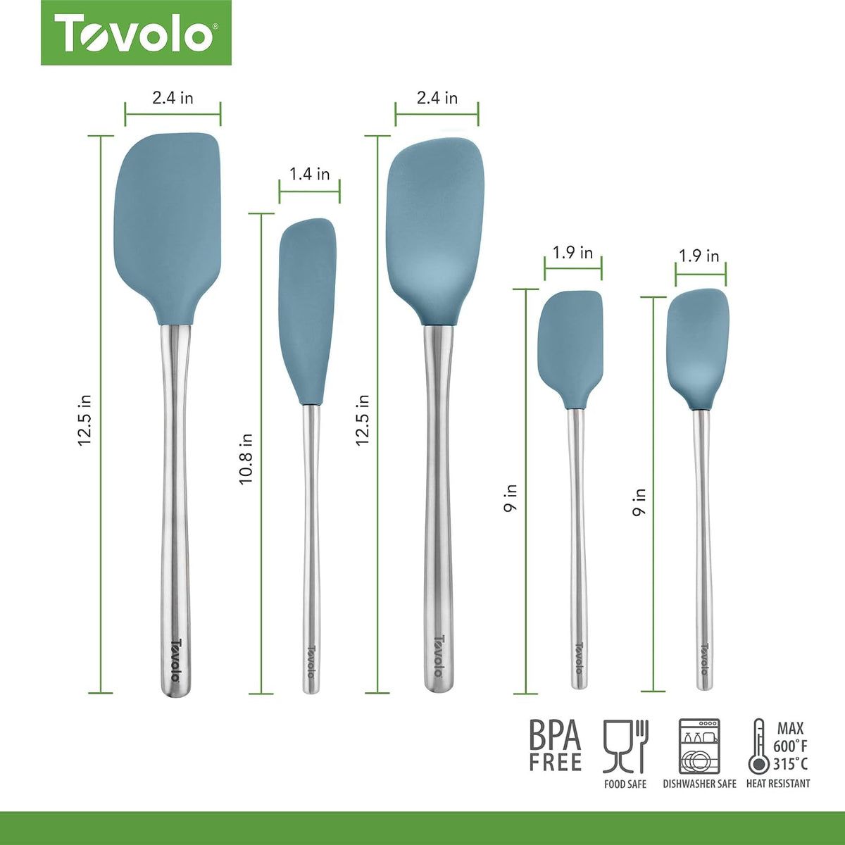 Flex Core 5 Piece Silicone Spatula Set Heat Resistant All Silicone Utensils Include Non Stick Spatula Spoonula Jar Scraper, Dishwasher Safe BPA Free Spatulas for Baking Mixing, White