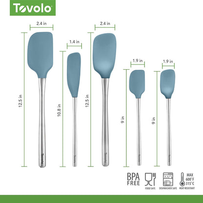 Flex Core 5 Piece Silicone Spatula Set Heat Resistant All Silicone Utensils Include Non Stick Spatula Spoonula Jar Scraper, Dishwasher Safe BPA Free Spatulas for Baking Mixing, White