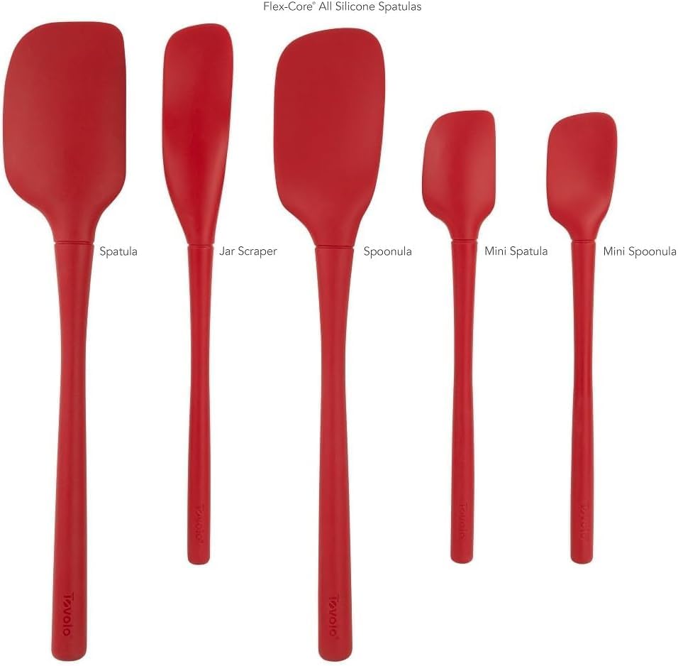 Flex Core 5 Piece Silicone Spatula Set Heat Resistant All Silicone Utensils Include Non Stick Spatula Spoonula Jar Scraper, Dishwasher Safe BPA Free Spatulas for Baking Mixing, White