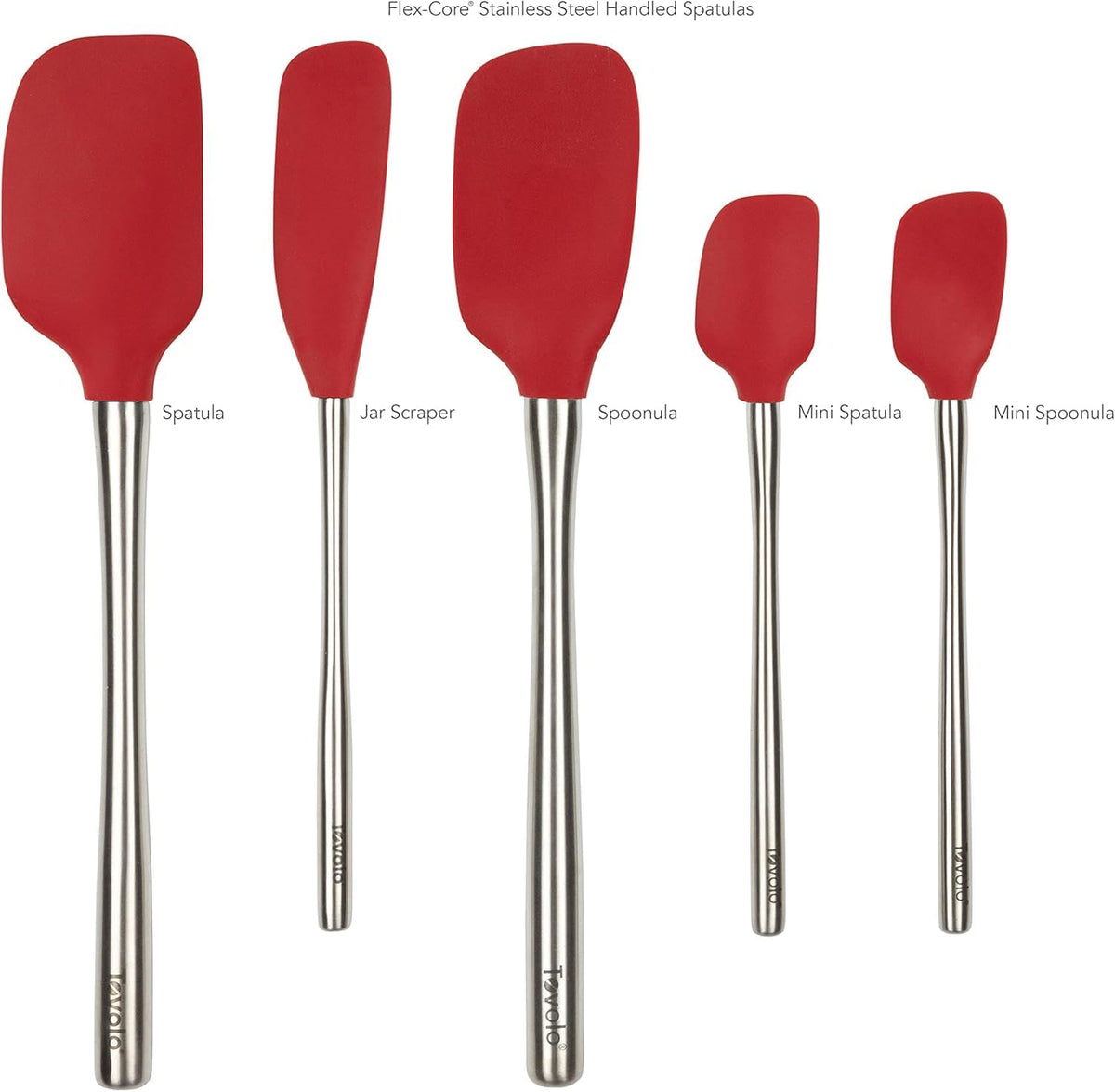 Flex Core 5 Piece Silicone Spatula Set Heat Resistant All Silicone Utensils Include Non Stick Spatula Spoonula Jar Scraper, Dishwasher Safe BPA Free Spatulas for Baking Mixing, White