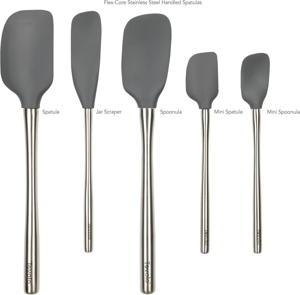 Flex Core 5 Piece Silicone Spatula Set Heat Resistant All Silicone Utensils Include Non Stick Spatula Spoonula Jar Scraper, Dishwasher Safe BPA Free Spatulas for Baking Mixing, White