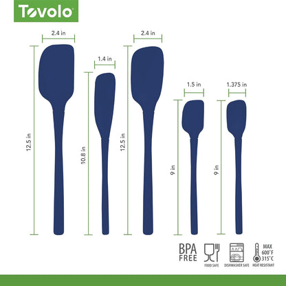 Flex Core 5 Piece Silicone Spatula Set Heat Resistant All Silicone Utensils Include Non Stick Spatula Spoonula Jar Scraper, Dishwasher Safe BPA Free Spatulas for Baking Mixing, White