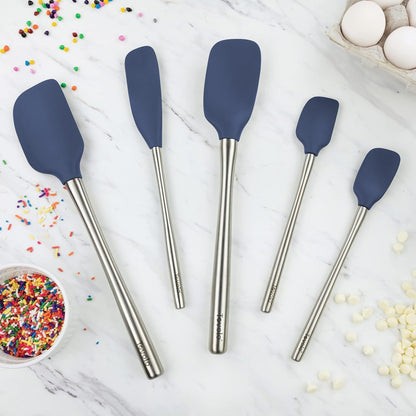 Flex Core 5 Piece Silicone Spatula Set Heat Resistant All Silicone Utensils Include Non Stick Spatula Spoonula Jar Scraper, Dishwasher Safe BPA Free Spatulas for Baking Mixing, White