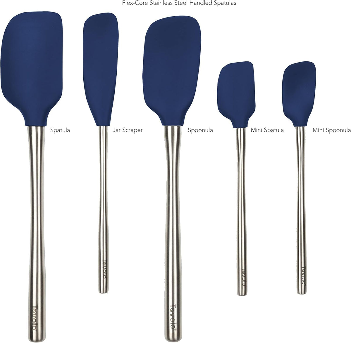 Flex Core 5 Piece Silicone Spatula Set Heat Resistant All Silicone Utensils Include Non Stick Spatula Spoonula Jar Scraper, Dishwasher Safe BPA Free Spatulas for Baking Mixing, White