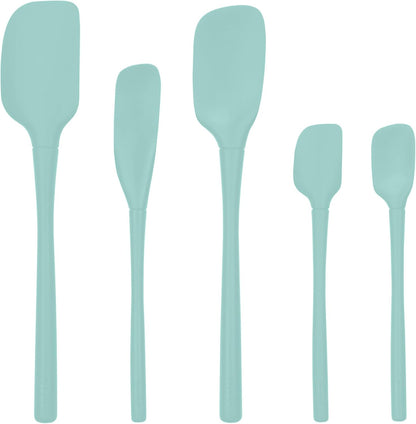 Flex Core 5 Piece Silicone Spatula Set Heat Resistant All Silicone Utensils Include Non Stick Spatula Spoonula Jar Scraper, Dishwasher Safe BPA Free Spatulas for Baking Mixing, White