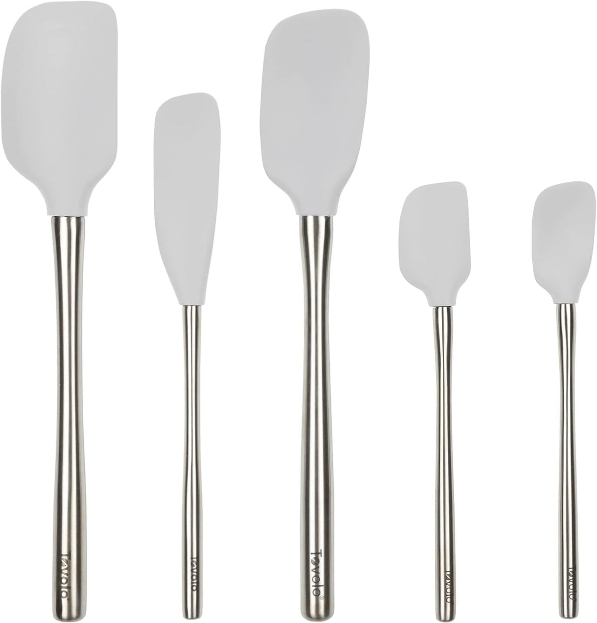 Flex Core 5 Piece Silicone Spatula Set Heat Resistant All Silicone Utensils Include Non Stick Spatula Spoonula Jar Scraper, Dishwasher Safe BPA Free Spatulas for Baking Mixing, White