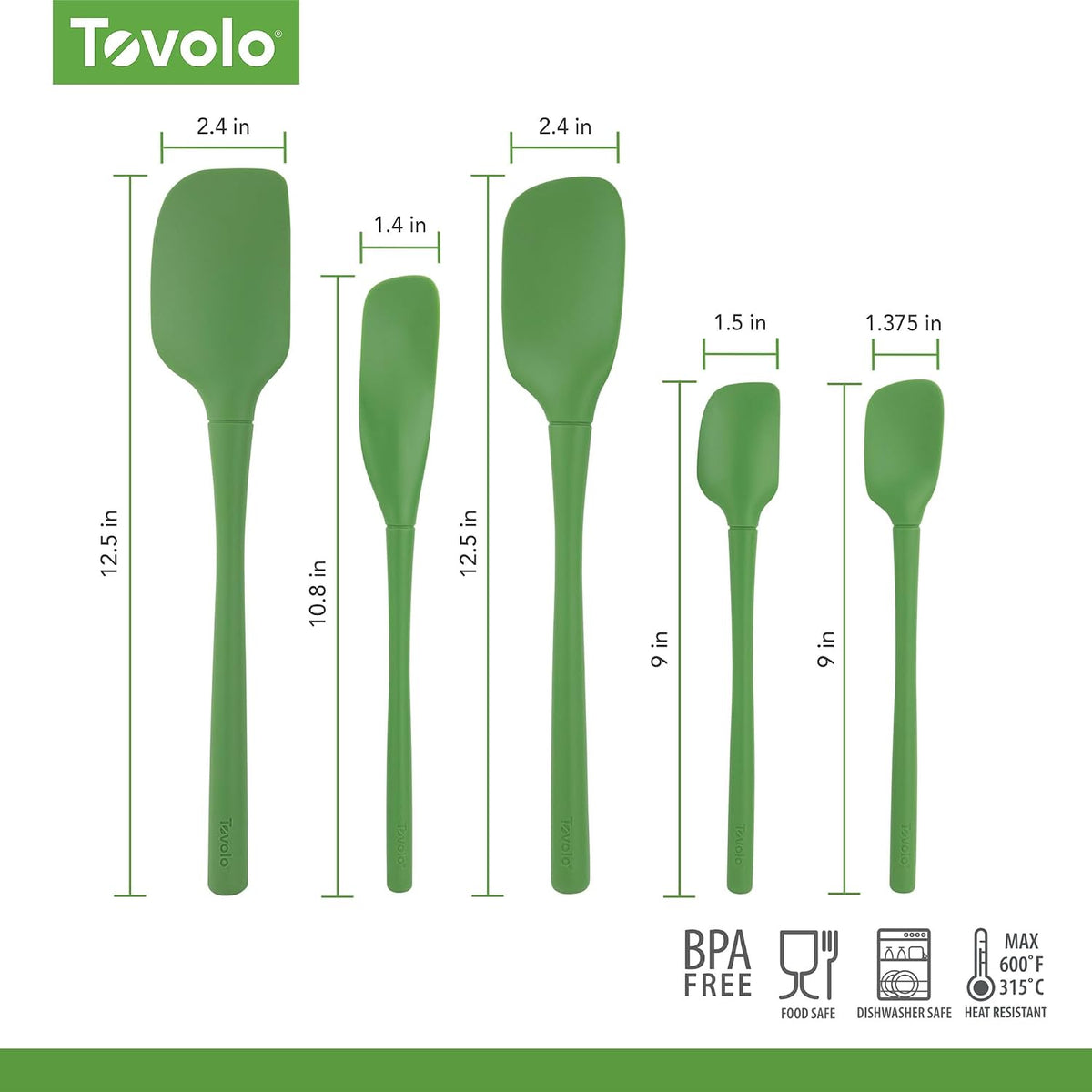Flex Core 5 Piece Silicone Spatula Set Heat Resistant All Silicone Utensils Include Non Stick Spatula Spoonula Jar Scraper, Dishwasher Safe BPA Free Spatulas for Baking Mixing, White