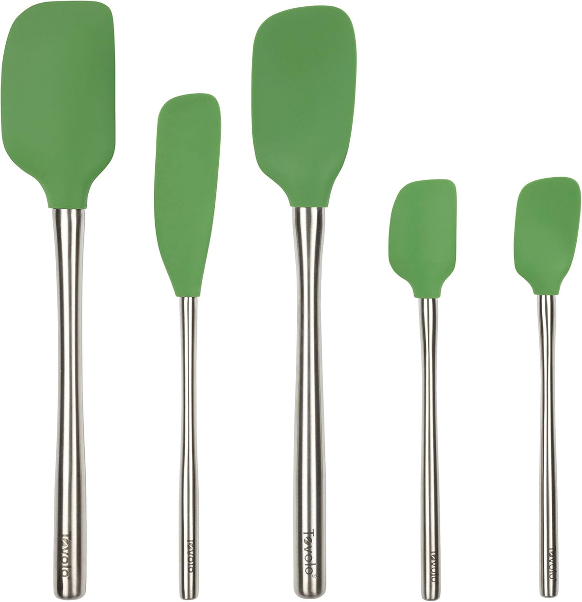 Flex Core 5 Piece Silicone Spatula Set Heat Resistant All Silicone Utensils Include Non Stick Spatula Spoonula Jar Scraper, Dishwasher Safe BPA Free Spatulas for Baking Mixing, White