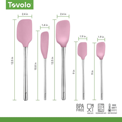 Flex Core 5 Piece Silicone Spatula Set Heat Resistant All Silicone Utensils Include Non Stick Spatula Spoonula Jar Scraper, Dishwasher Safe BPA Free Spatulas for Baking Mixing, White