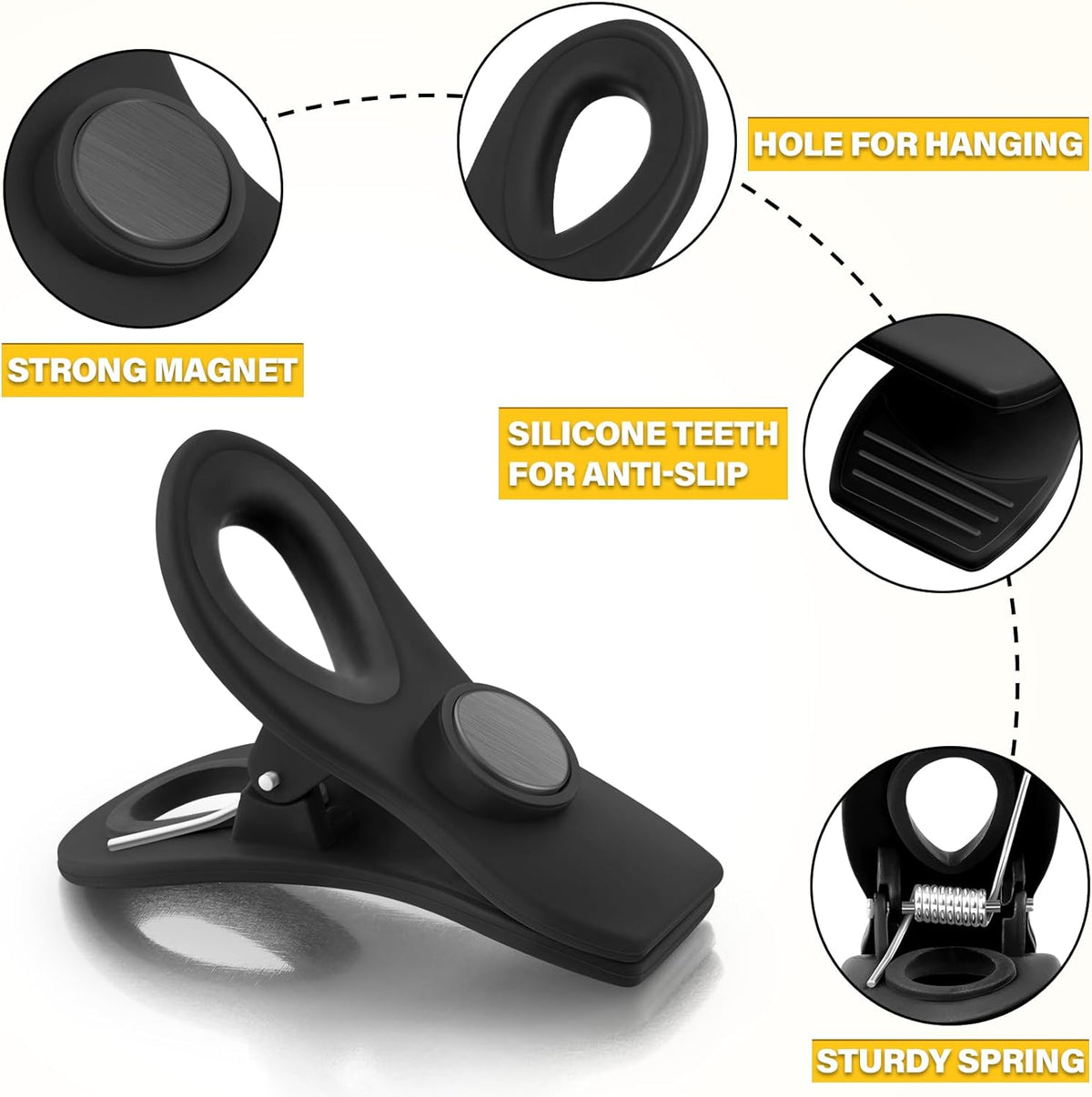 10PCS Magnetic Chip Clips Airtight Seal Reusable Black Bag Clips for Food Storage Heavy Duty Plastic Food Clip for Refrigerator,Fridge,Snack, Kitchen,Bread Bag,Garden,Clothes Pins,Home Decor