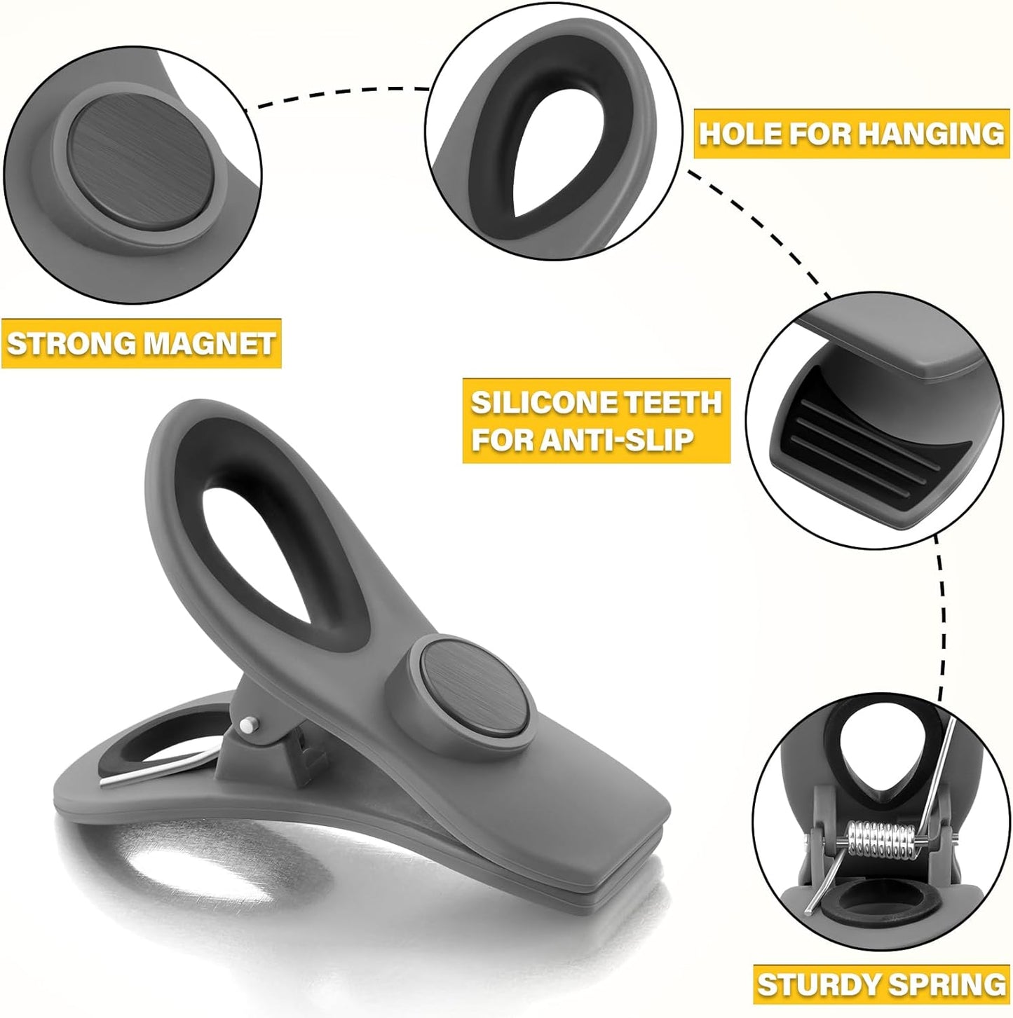 10PCS Magnetic Chip Clips Airtight Seal Reusable Black Bag Clips for Food Storage Heavy Duty Plastic Food Clip for Refrigerator,Fridge,Snack, Kitchen,Bread Bag,Garden,Clothes Pins,Home Decor