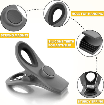 10PCS Magnetic Chip Clips Airtight Seal Reusable Black Bag Clips for Food Storage Heavy Duty Plastic Food Clip for Refrigerator,Fridge,Snack, Kitchen,Bread Bag,Garden,Clothes Pins,Home Decor