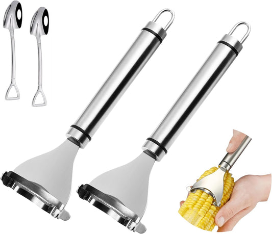 2 Packs Stainless Steel Corn Peeler & Cob Stripper Tool | Multifunctional Kitchen Gadget for Corn on The Cob, Thresher & Kernel Removal in Seconds