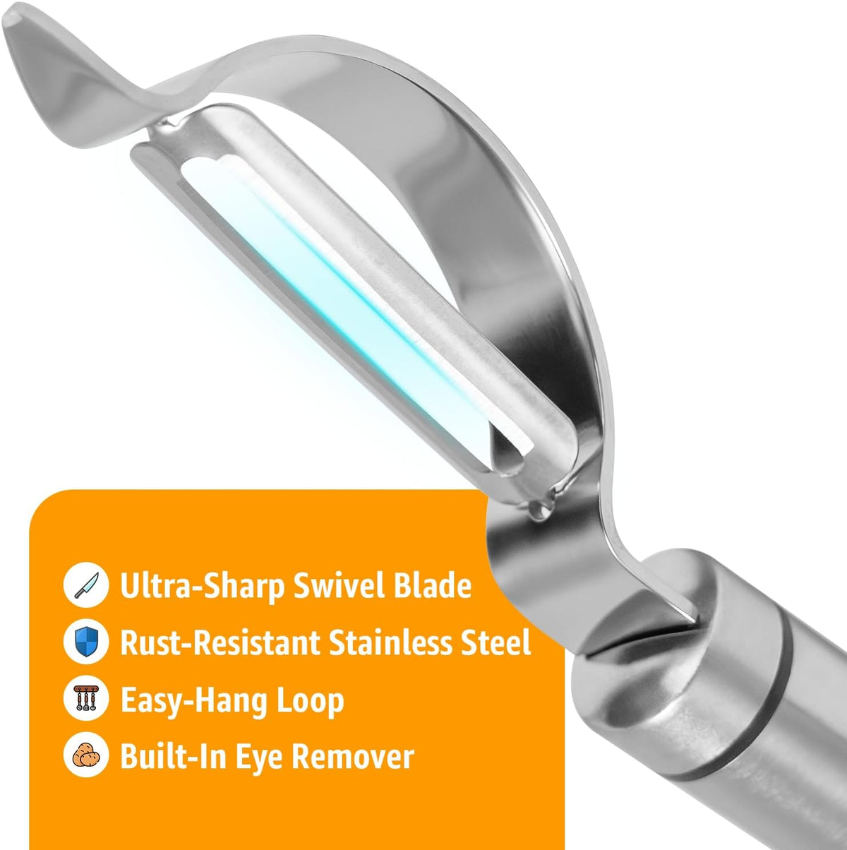 Vegetable Peeler for Kitchen, Y Peeler with SUS 304 Stainless Steel Blade & Handle, Ultra Sharp Potato Peeler with Built-in Eye Remover, Multifunctional Fruit & Veggie Peeler, Easy-Hang Loop