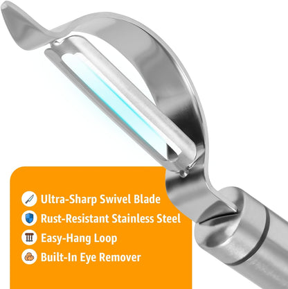 Vegetable Peeler for Kitchen, Y Peeler with SUS 304 Stainless Steel Blade & Handle, Ultra Sharp Potato Peeler with Built-in Eye Remover, Multifunctional Fruit & Veggie Peeler, Easy-Hang Loop