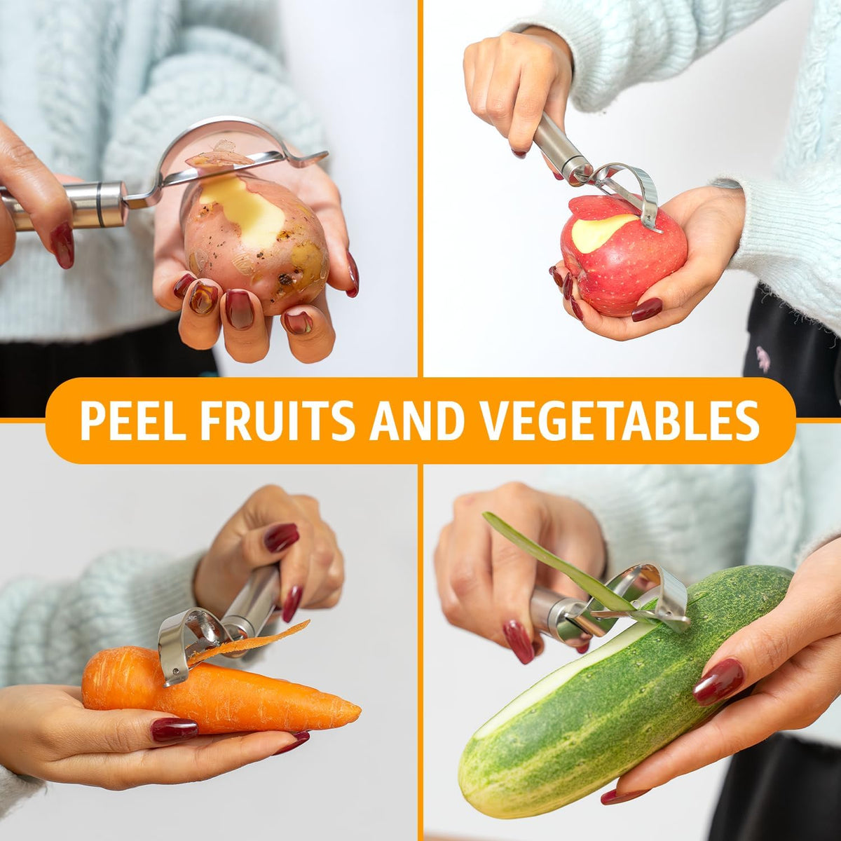 Vegetable Peeler for Kitchen, Y Peeler with SUS 304 Stainless Steel Blade & Handle, Ultra Sharp Potato Peeler with Built-in Eye Remover, Multifunctional Fruit & Veggie Peeler, Easy-Hang Loop