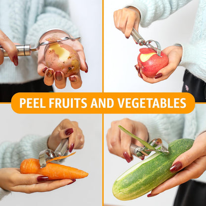 Vegetable Peeler for Kitchen, Y Peeler with SUS 304 Stainless Steel Blade & Handle, Ultra Sharp Potato Peeler with Built-in Eye Remover, Multifunctional Fruit & Veggie Peeler, Easy-Hang Loop