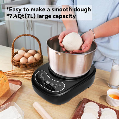 Dough Mixer 7.4QT Large Capacity Electric Dough Maker with Ferment Function for Baking Bread Dough&Pizza Dough - Dough whisk 304 Stainless Steel Blender Add water/seasoning with Top Small Window