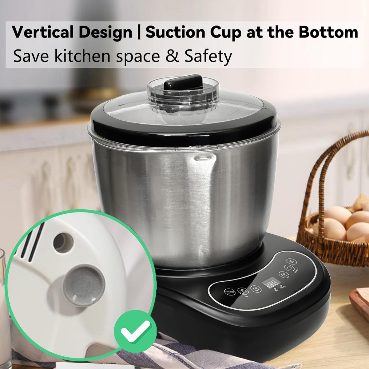 Dough Mixer 7.4QT Large Capacity Electric Dough Maker with Ferment Function for Baking Bread Dough&Pizza Dough - Dough whisk 304 Stainless Steel Blender Add water/seasoning with Top Small Window