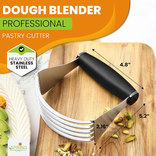XL Pastry Blender, Durable Dough Blender For Baking - Black | Heavy Duty Dough Mixer with Stainless Steel Blades, Butter Cutter for Easy Mixing, Dishwasher Safe, Classic Design