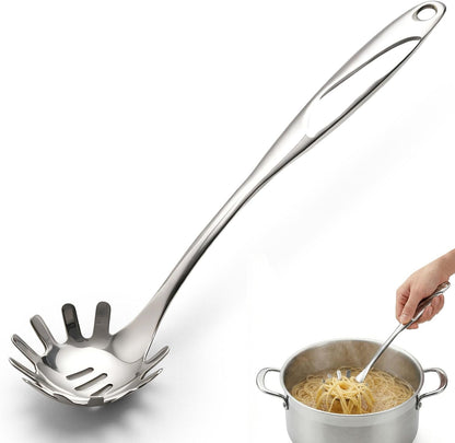 Stainless Steel Pasta Server, 13 Inch Spaghetti Fork with Teeth & Drainage Holes - Heat Insulated Handle for Serving Pasta, Stirring Sauces, Tossing Salads & Draining Vegetables