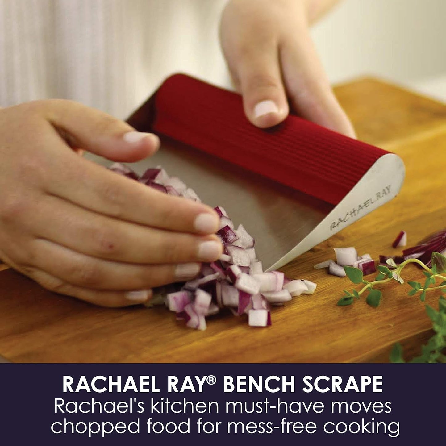 Rachael Ray Tools and Gadgets Stainless Steel Pastry Scraper / Bench Scrape / Kitchen Tool for Baking and Cooking / Dishwasher Safe, Red