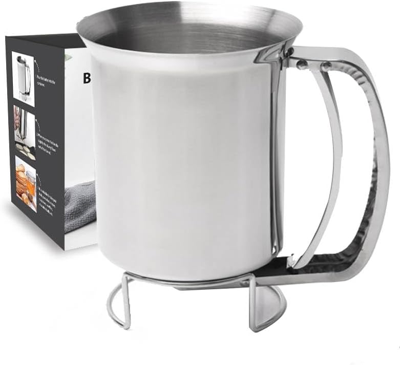 Stainless Steel Pancake Batter Dispenser, Batter Dispenser with Squeeze Handle, Professional Pancake Dispenser for Pancakes, Cupcakes, Muffins and Waffles (800ml)