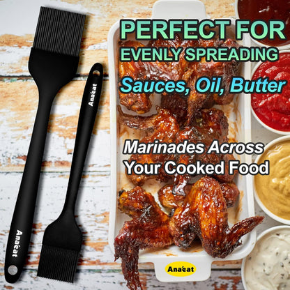 2 Pack Silicone Basting Pastry Brushes - Heat Resistant Brush with Soft Bristles, Hygienic One-Pieces Design, Marinade Brush Great in Baking for Spreading Oil Butter Sauce BBQ Grill (Black)