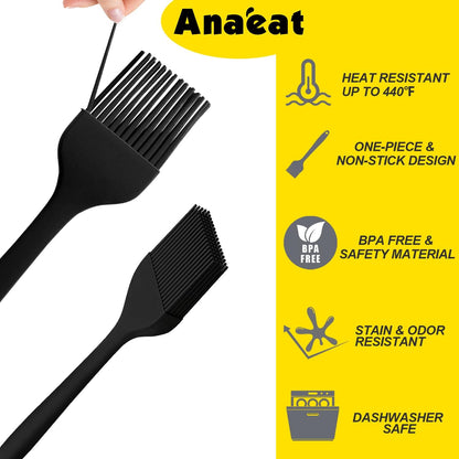 2 Pack Silicone Basting Pastry Brushes - Heat Resistant Brush with Soft Bristles, Hygienic One-Pieces Design, Marinade Brush Great in Baking for Spreading Oil Butter Sauce BBQ Grill (Black)