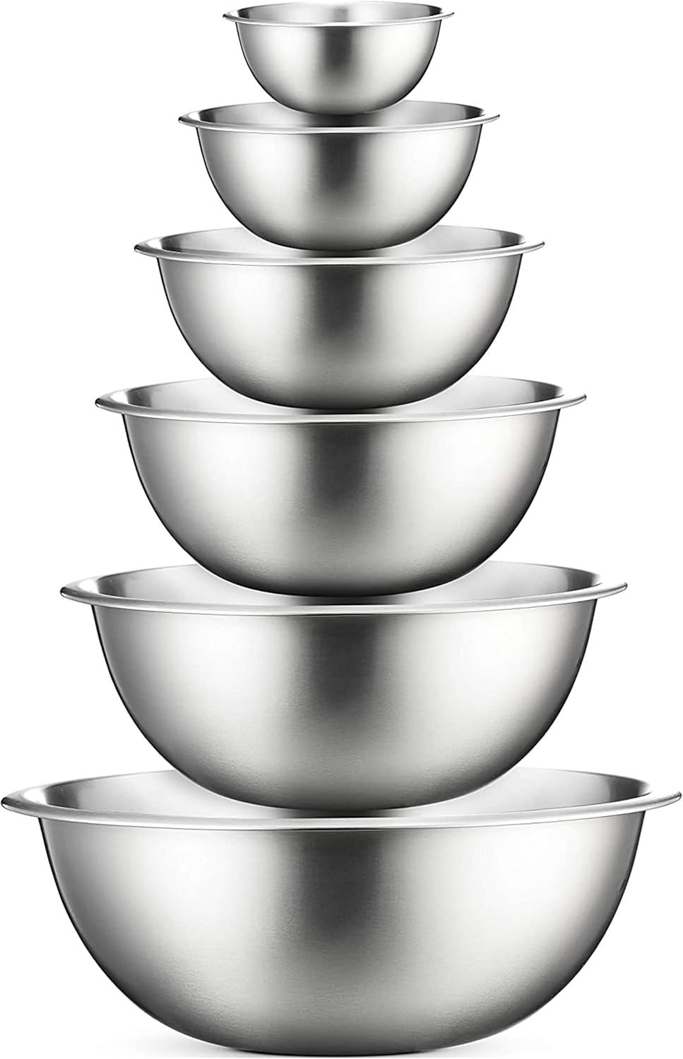 Stainless Steel Mixing Bowls Set, Dishwasher Safe, 6 Piece Metal Mixing Bowls For Kitchen, Nesting, Large, Small, Big Food Prep, Cooking, Baking