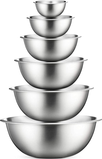 Stainless Steel Mixing Bowls Set, Dishwasher Safe, 6 Piece Metal Mixing Bowls For Kitchen, Nesting, Large, Small, Big Food Prep, Cooking, Baking