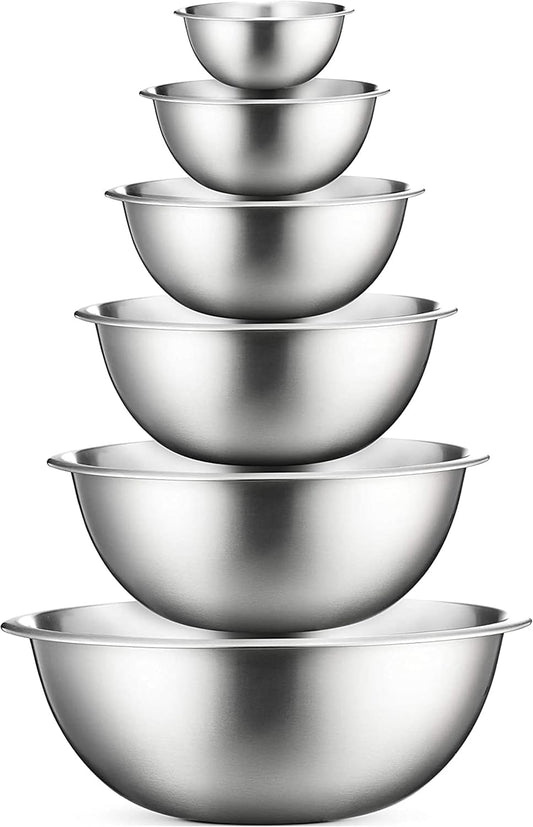 Stainless Steel Mixing Bowls Set, Dishwasher Safe, 6 Piece Metal Mixing Bowls For Kitchen, Nesting, Large, Small, Big Food Prep, Cooking, Baking
