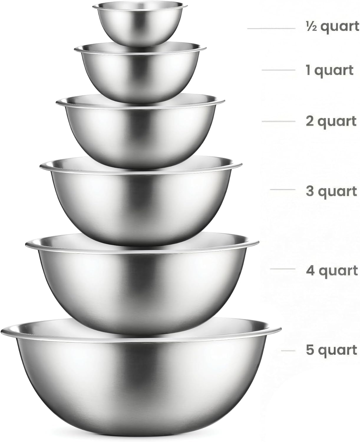Stainless Steel Mixing Bowls Set, Dishwasher Safe, 6 Piece Metal Mixing Bowls For Kitchen, Nesting, Large, Small, Big Food Prep, Cooking, Baking