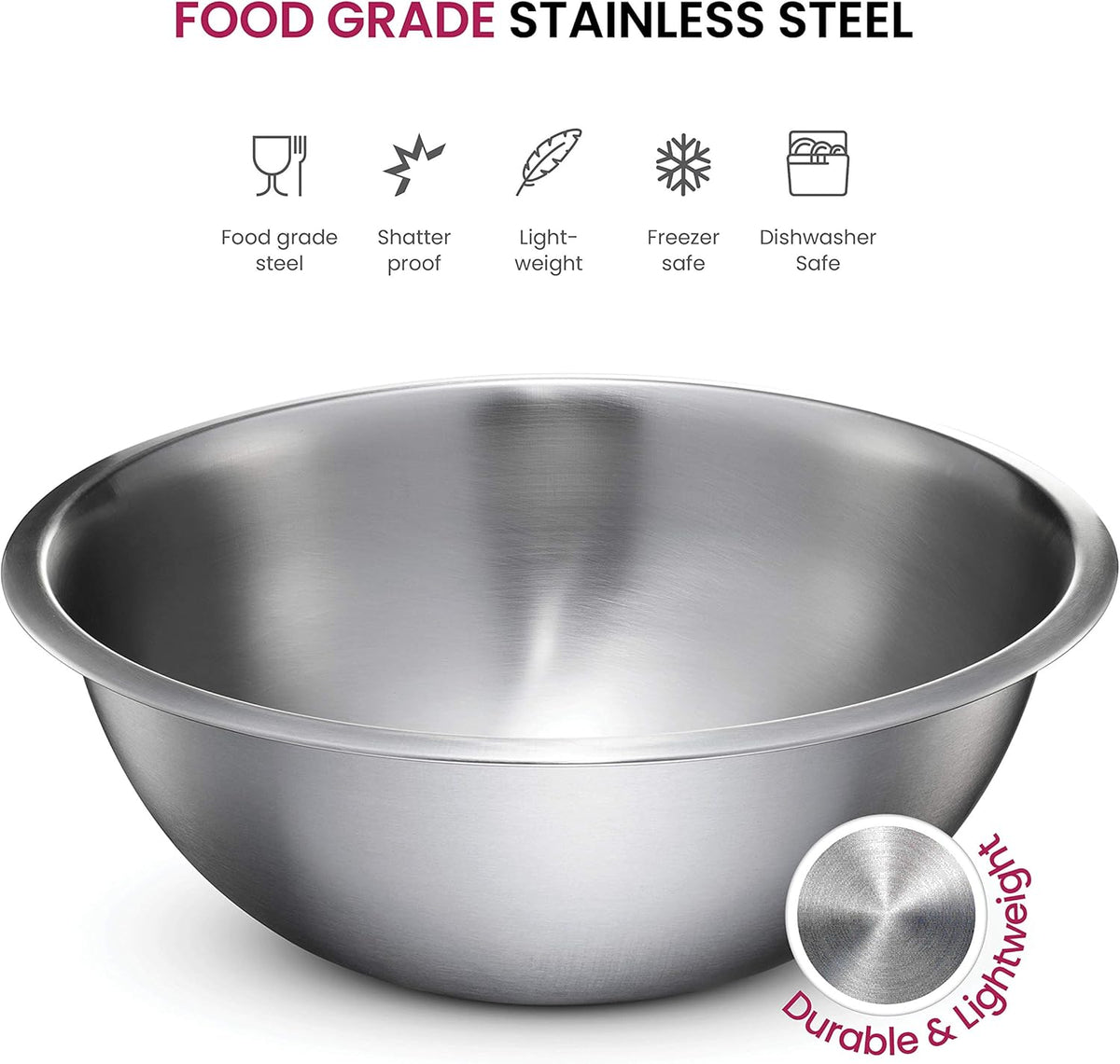 Stainless Steel Mixing Bowls Set, Dishwasher Safe, 6 Piece Metal Mixing Bowls For Kitchen, Nesting, Large, Small, Big Food Prep, Cooking, Baking