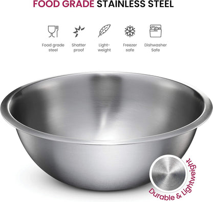 Stainless Steel Mixing Bowls Set, Dishwasher Safe, 6 Piece Metal Mixing Bowls For Kitchen, Nesting, Large, Small, Big Food Prep, Cooking, Baking