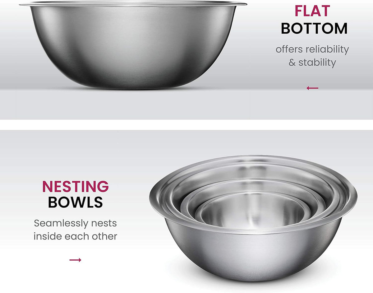 Stainless Steel Mixing Bowls Set, Dishwasher Safe, 6 Piece Metal Mixing Bowls For Kitchen, Nesting, Large, Small, Big Food Prep, Cooking, Baking
