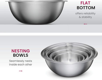 Stainless Steel Mixing Bowls Set, Dishwasher Safe, 6 Piece Metal Mixing Bowls For Kitchen, Nesting, Large, Small, Big Food Prep, Cooking, Baking