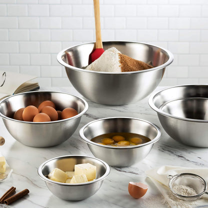 Stainless Steel Mixing Bowls Set, Dishwasher Safe, 6 Piece Metal Mixing Bowls For Kitchen, Nesting, Large, Small, Big Food Prep, Cooking, Baking