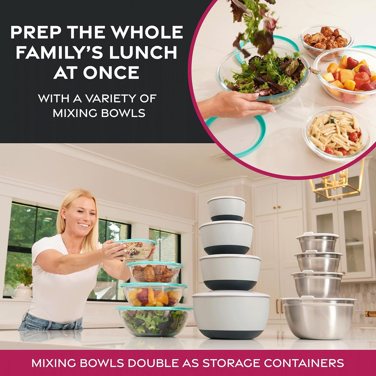 Stainless Steel Mixing Bowls Set, Dishwasher Safe, 6 Piece Metal Mixing Bowls For Kitchen, Nesting, Large, Small, Big Food Prep, Cooking, Baking
