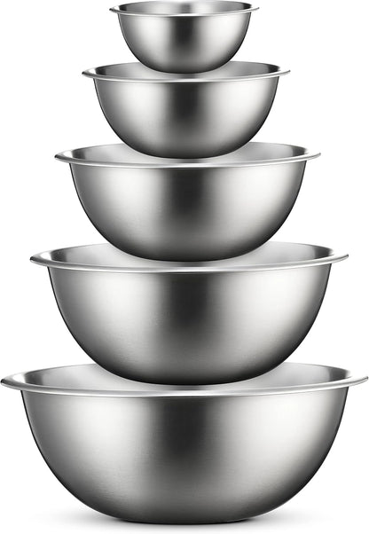Stainless Steel Mixing Bowls Set, Dishwasher Safe, 6 Piece Metal Mixing Bowls For Kitchen, Nesting, Large, Small, Big Food Prep, Cooking, Baking