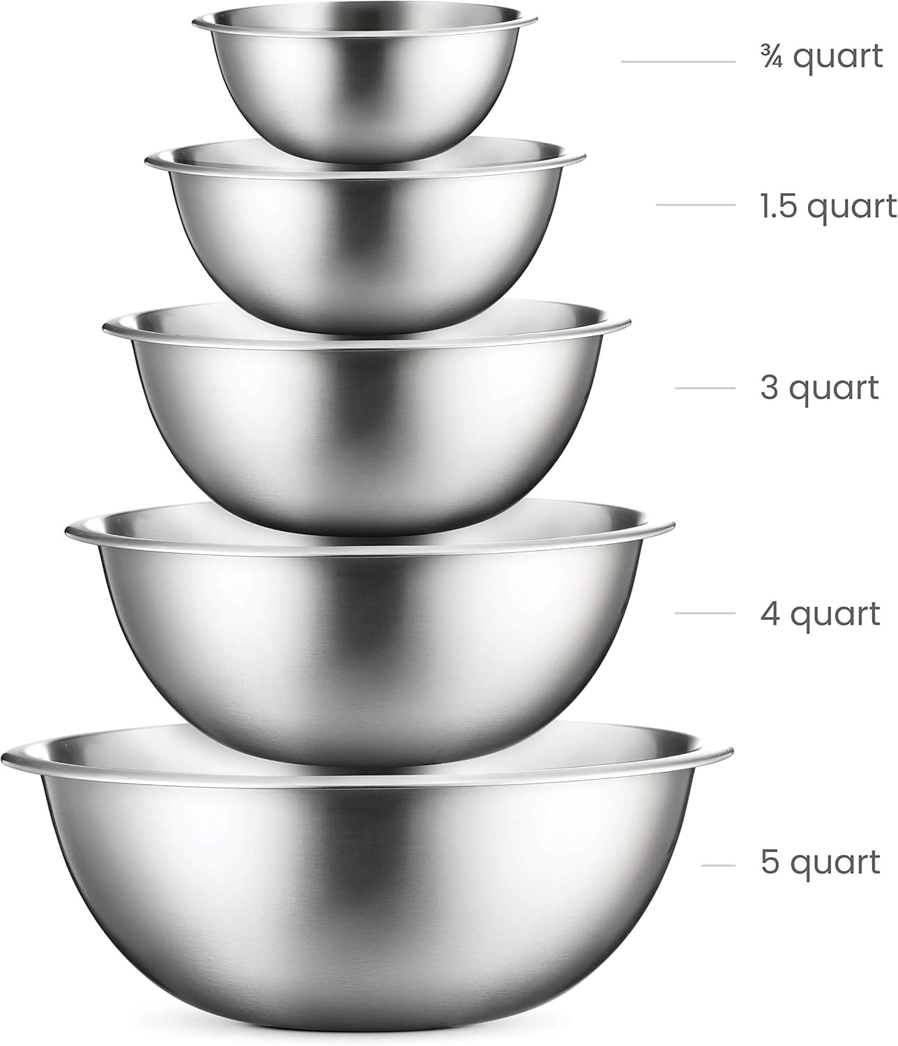 Stainless Steel Mixing Bowls Set, Dishwasher Safe, 6 Piece Metal Mixing Bowls For Kitchen, Nesting, Large, Small, Big Food Prep, Cooking, Baking
