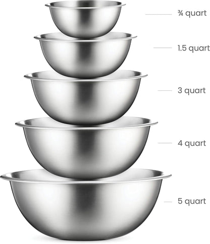 Stainless Steel Mixing Bowls Set, Dishwasher Safe, 6 Piece Metal Mixing Bowls For Kitchen, Nesting, Large, Small, Big Food Prep, Cooking, Baking