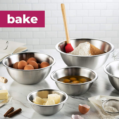 Stainless Steel Mixing Bowls Set, Dishwasher Safe, 6 Piece Metal Mixing Bowls For Kitchen, Nesting, Large, Small, Big Food Prep, Cooking, Baking