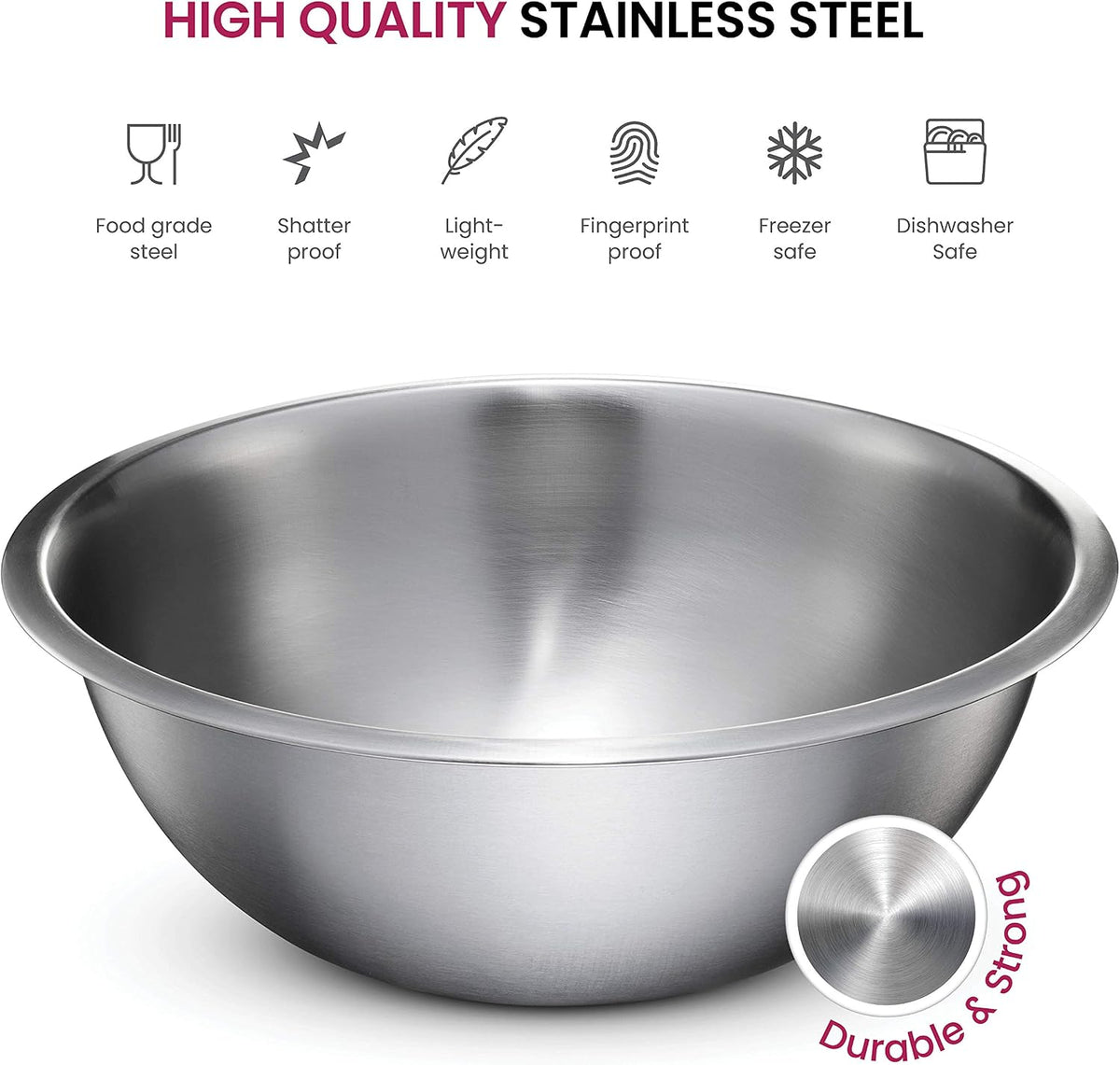 Stainless Steel Mixing Bowls Set, Dishwasher Safe, 6 Piece Metal Mixing Bowls For Kitchen, Nesting, Large, Small, Big Food Prep, Cooking, Baking
