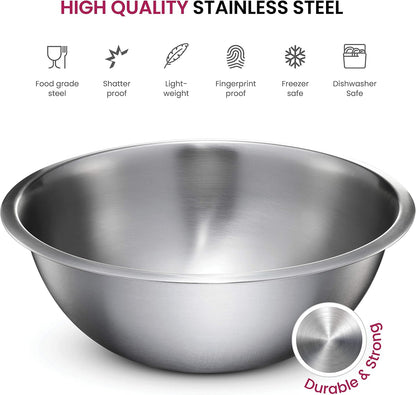 Stainless Steel Mixing Bowls Set, Dishwasher Safe, 6 Piece Metal Mixing Bowls For Kitchen, Nesting, Large, Small, Big Food Prep, Cooking, Baking