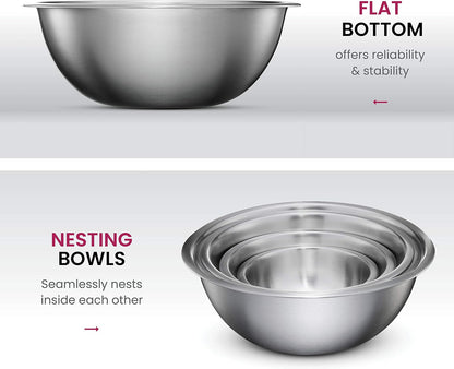 Stainless Steel Mixing Bowls Set, Dishwasher Safe, 6 Piece Metal Mixing Bowls For Kitchen, Nesting, Large, Small, Big Food Prep, Cooking, Baking