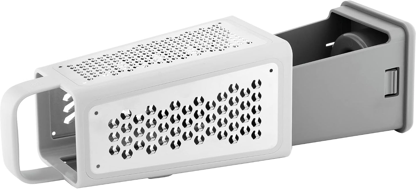Z-Cut Tower Multifunctional Box Grater, Faster Grating Technology, Cheese Grater, Zester, Garlic grater, Slicer, Rasp Grater and more, Gray