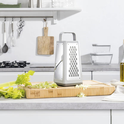 Z-Cut Tower Multifunctional Box Grater, Faster Grating Technology, Cheese Grater, Zester, Garlic grater, Slicer, Rasp Grater and more, Gray
